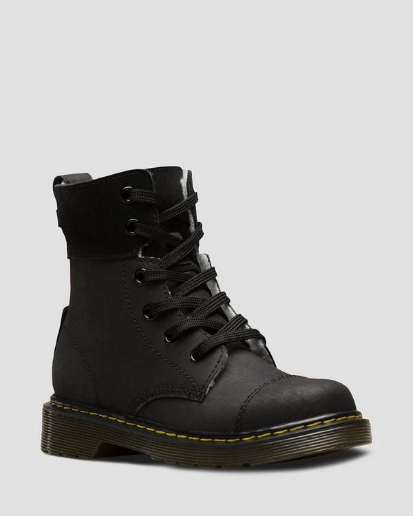 Dr Martens Dětské Kotníkové Boty Junior Fur-lined Aimilita Černé, CZ-976432